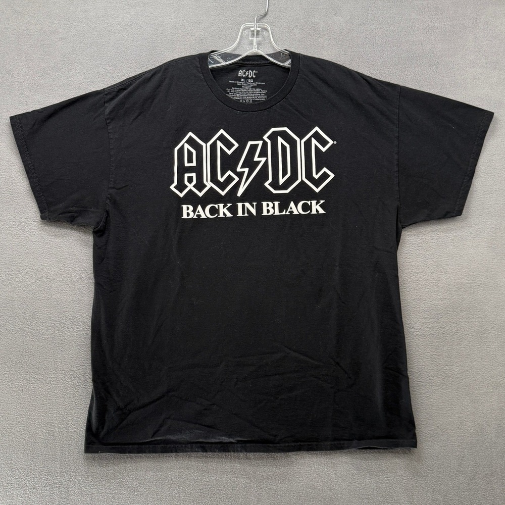 AC/DC Mens Back In Black Graphic T-Shirt XL Black Rock Band Short Sleeve Tee